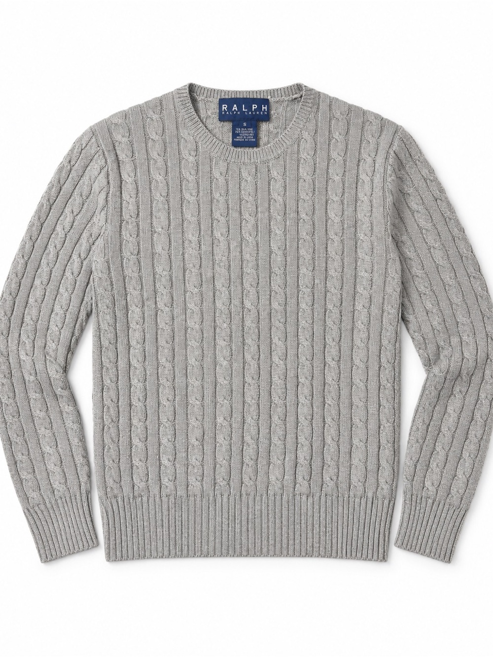 Ralph Lauren Light Gray Cable-Knit Crewneck Sweater